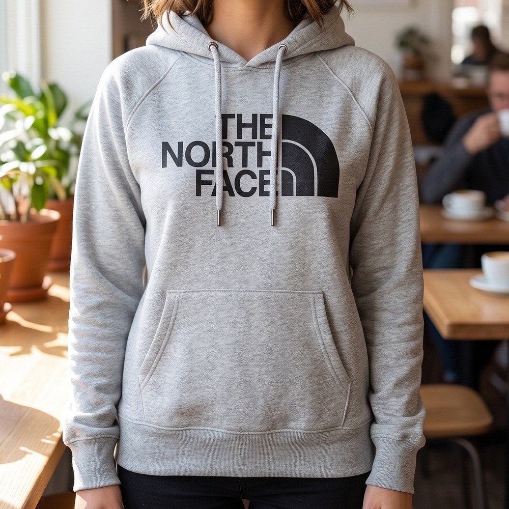 The North Face Womens Half Dome Pullover Hoodie Heather Grey Logo Sweatshirt M